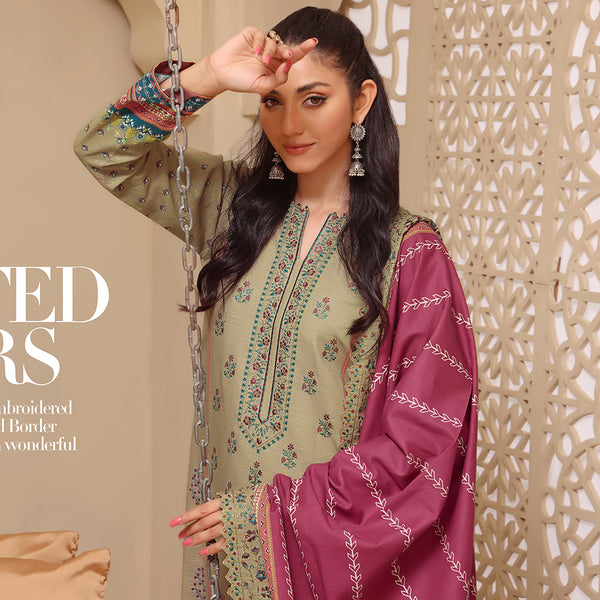 Evelyn Digital Printed Khaddar Embroidered Unstitched 3Pcs Suit, Women, 3Pcs Shalwar Suit, Rana Arts, Chase Value