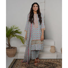 Safiya Lawn Printed Neck Embroidered Unstitched 3Pcs Suit - 1, Women, 3Pcs Shalwar Suit, Zesh Textile, Chase Value