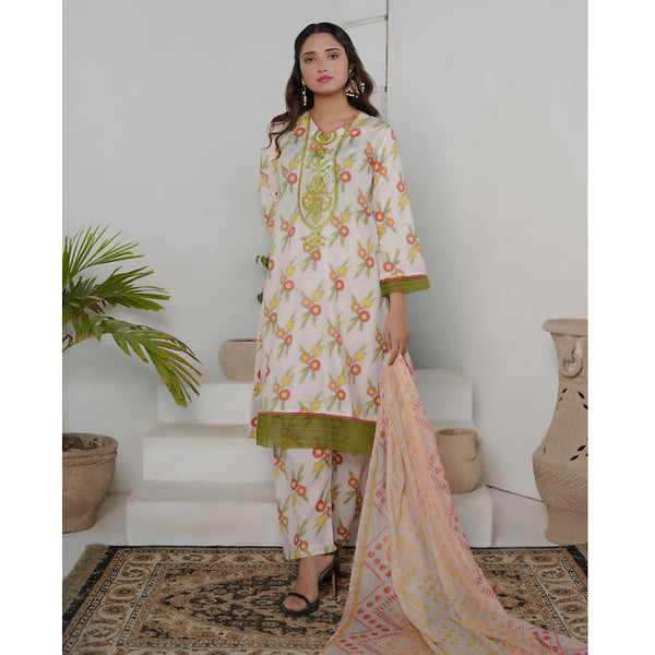 Safiya Lawn Printed Neck Embroidered Unstitched 3Pcs Suit - 9