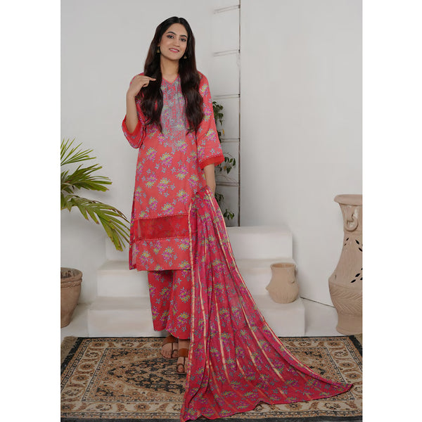 Safiya Lawn Printed Neck Embroidered Unstitched 3Pcs Suit - 7, Women, 3Pcs Shalwar Suit, Zesh Textile, Chase Value