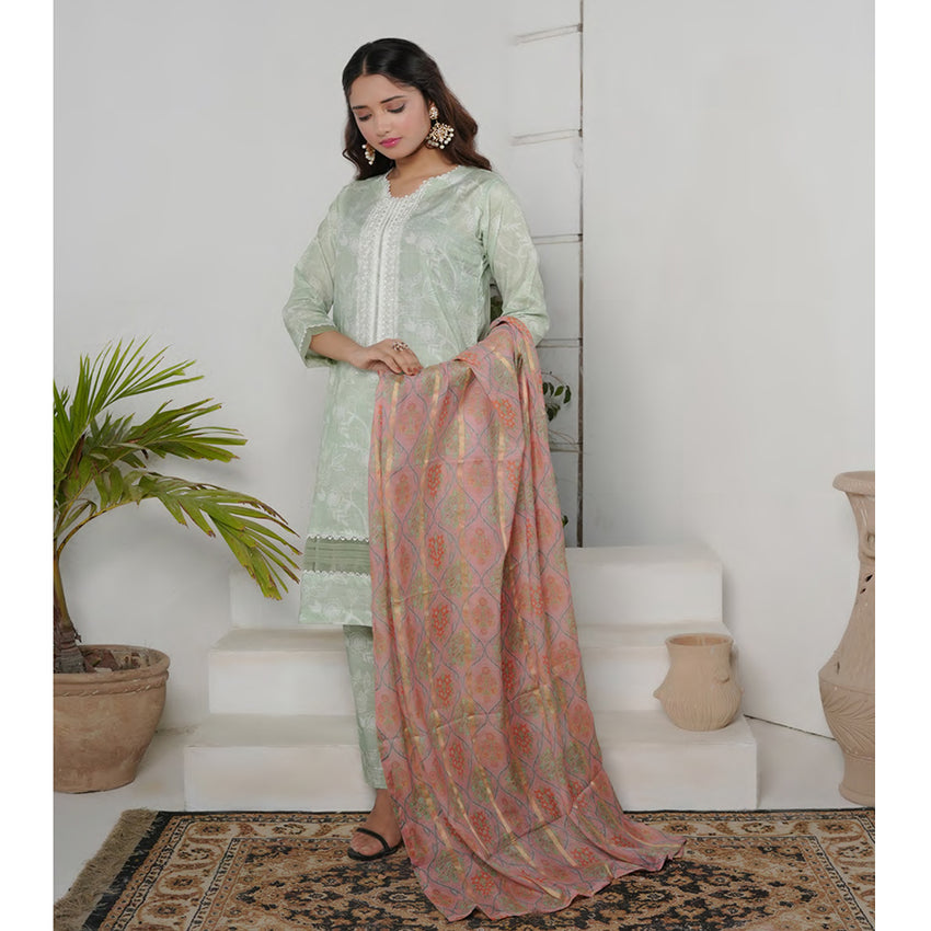 Safiya Lawn Printed Neck Embroidered Unstitched 3Pcs Suit - 5, Women, 3Pcs Shalwar Suit, Zesh Textile, Chase Value