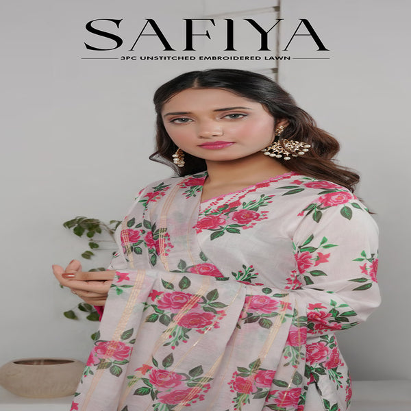 Safiya Lawn Printed Neck Embroidered Unstitched 3Pcs Suit - 6