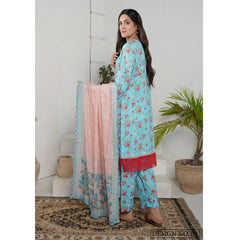 Safiya Lawn Printed Neck Embroidered Unstitched 3Pcs Suit - 4, Women, 3Pcs Shalwar Suit, Zesh Textile, Chase Value