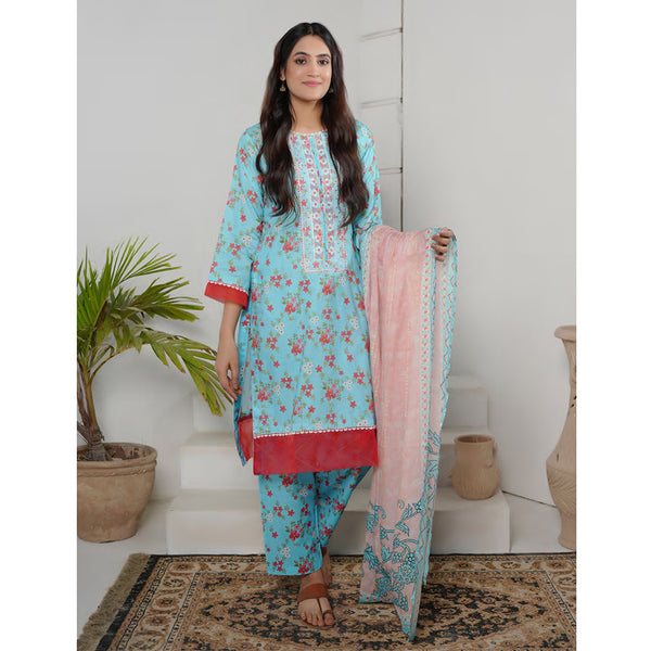Safiya Lawn Printed Neck Embroidered Unstitched 3Pcs Suit - 4
