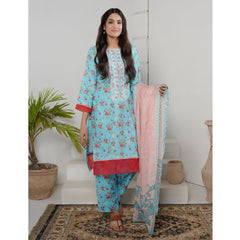 Safiya Lawn Printed Neck Embroidered Unstitched 3Pcs Suit - 4, Women, 3Pcs Shalwar Suit, Zesh Textile, Chase Value