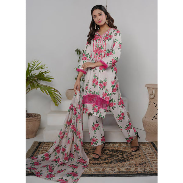 Safiya Lawn Printed Neck Embroidered Unstitched 3Pcs Suit - 6
