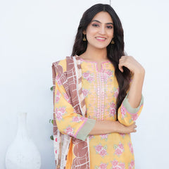 Safiya Lawn Printed Neck Embroidered Unstitched 3Pcs Suit - 8, Women, 3Pcs Shalwar Suit, Zesh Textile, Chase Value