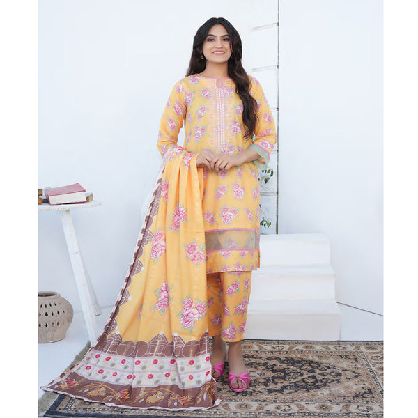 Safiya Lawn Printed Neck Embroidered Unstitched 3Pcs Suit - 8, Women, 3Pcs Shalwar Suit, Zesh Textile, Chase Value