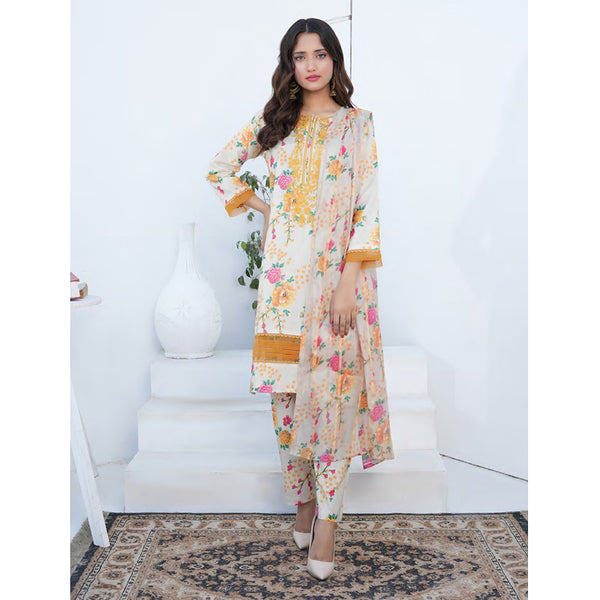 Safiya Lawn Printed Neck Embroidered Unstitched 3Pcs Suit - 10, Women, 3Pcs Shalwar Suit, Zesh Textile, Chase Value