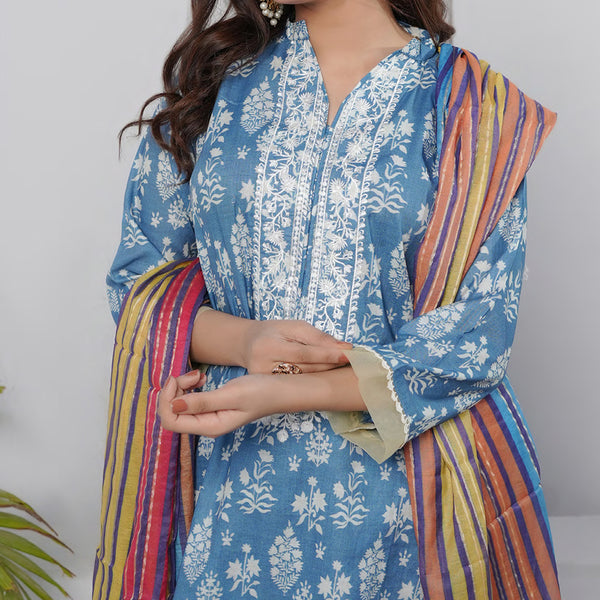 Safiya Lawn Printed Neck Embroidered Unstitched 3Pcs Suit - 2