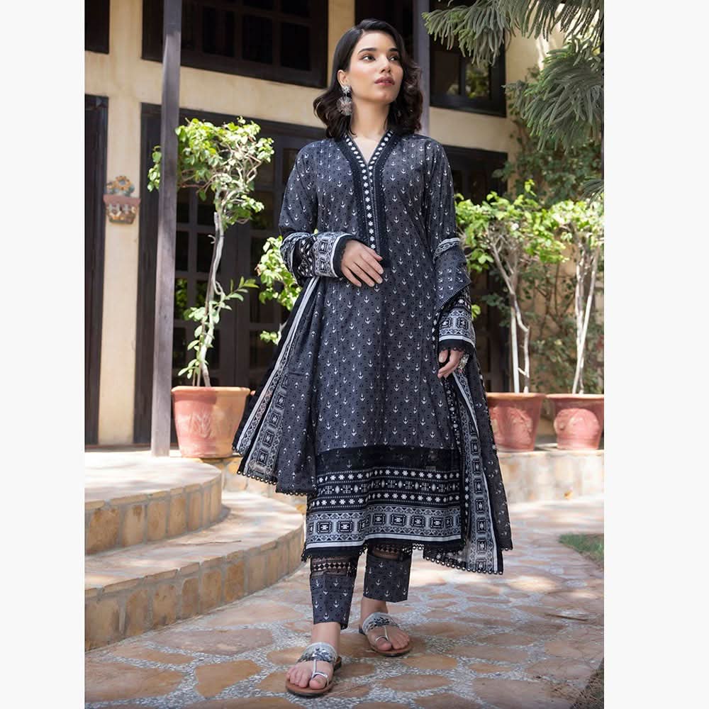 Salina Black & White Unstitched 3Pcs Suit - 4, Women, 3Pcs Shalwar Suit, Regalia Textiles, Chase Value