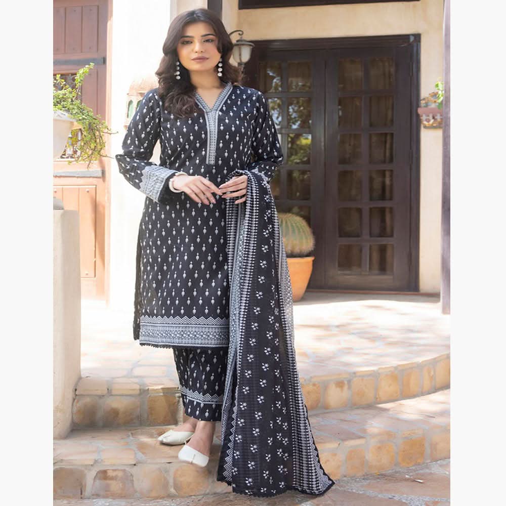 Salina Black & White Unstitched 3Pcs Suit - 5, Women, 3Pcs Shalwar Suit, Regalia Textiles, Chase Value