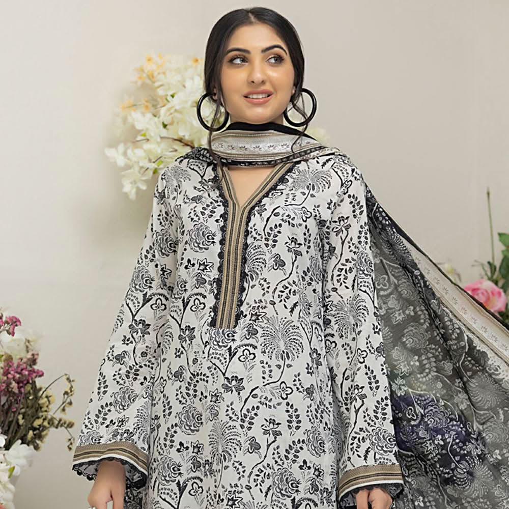 Salina Black & White Unstitched 3Pcs Suit - 8, Women, 3Pcs Shalwar Suit, Regalia Textiles, Chase Value