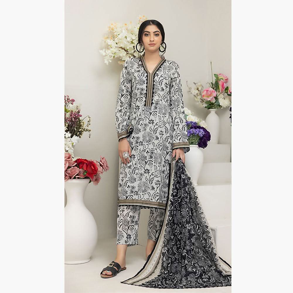 Salina Black & White Unstitched 3Pcs Suit - 8, Women, 3Pcs Shalwar Suit, Regalia Textiles, Chase Value