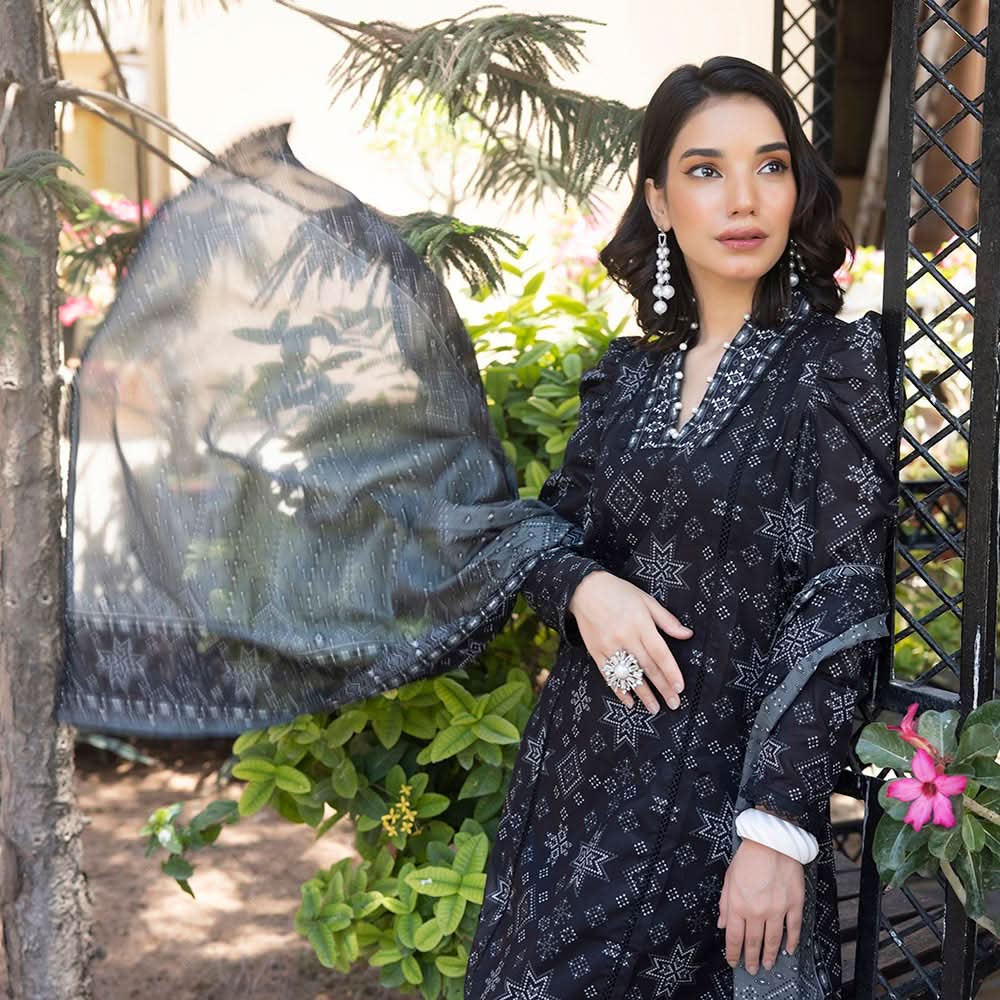 Salina Black & White Unstitched 3Pcs Suit - 1, Women, 3Pcs Shalwar Suit, Regalia Textiles, Chase Value