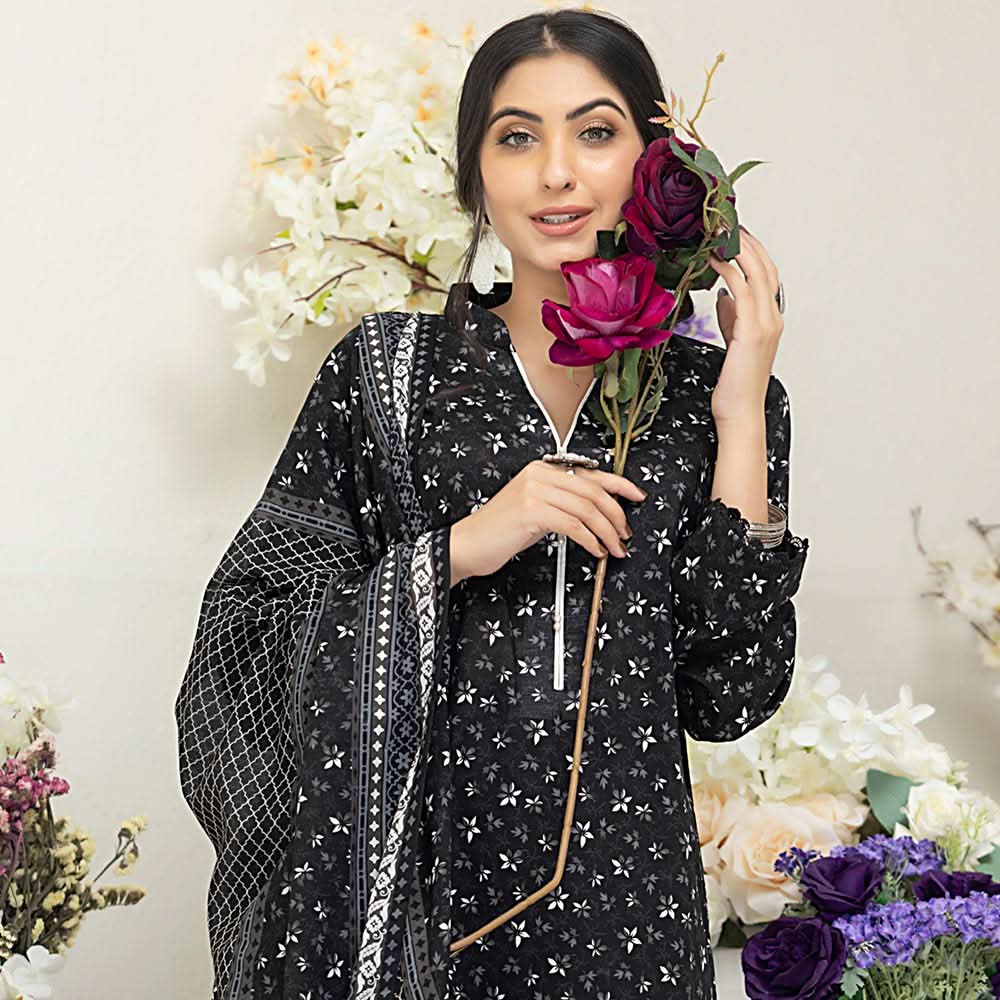 Salina Black & White Unstitched 3Pcs Suit - 9, Women, 3Pcs Shalwar Suit, Regalia Textiles, Chase Value