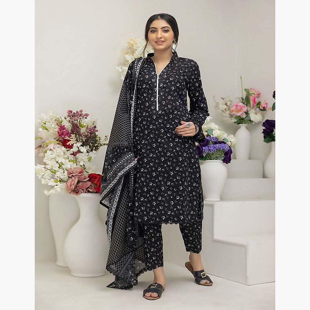 Salina Black & White Unstitched 3Pcs Suit - 9, Women, 3Pcs Shalwar Suit, Regalia Textiles, Chase Value