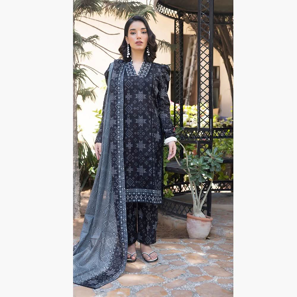 Salina Black & White Unstitched 3Pcs Suit - 1, Women, 3Pcs Shalwar Suit, Regalia Textiles, Chase Value