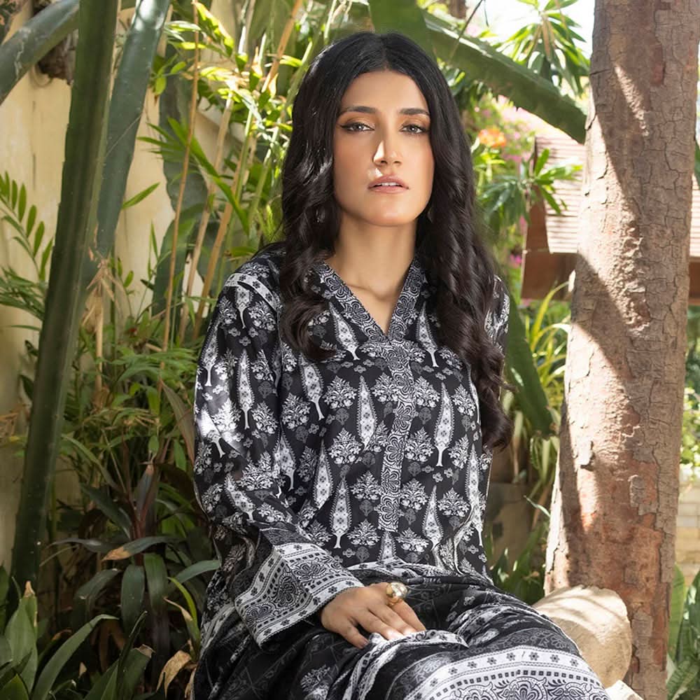Salina Black & White Unstitched 3Pcs Suit - 3, Women, 3Pcs Shalwar Suit, Regalia Textiles, Chase Value
