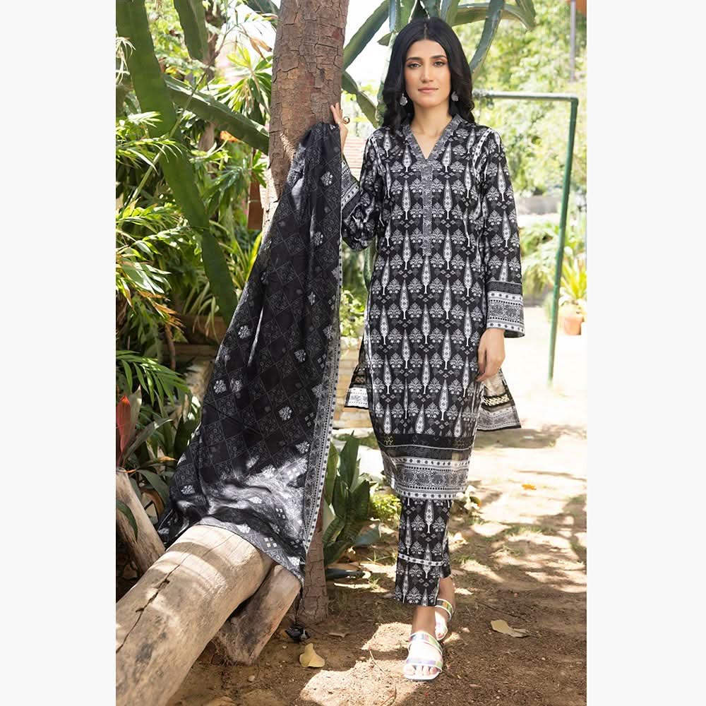 Salina Black & White Unstitched 3Pcs Suit - 3, Women, 3Pcs Shalwar Suit, Regalia Textiles, Chase Value