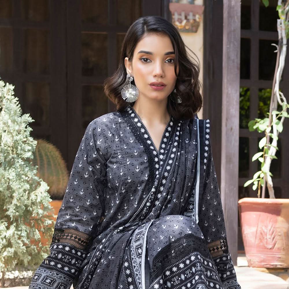 Salina Black & White Unstitched 3Pcs Suit - 4, Women, 3Pcs Shalwar Suit, Regalia Textiles, Chase Value
