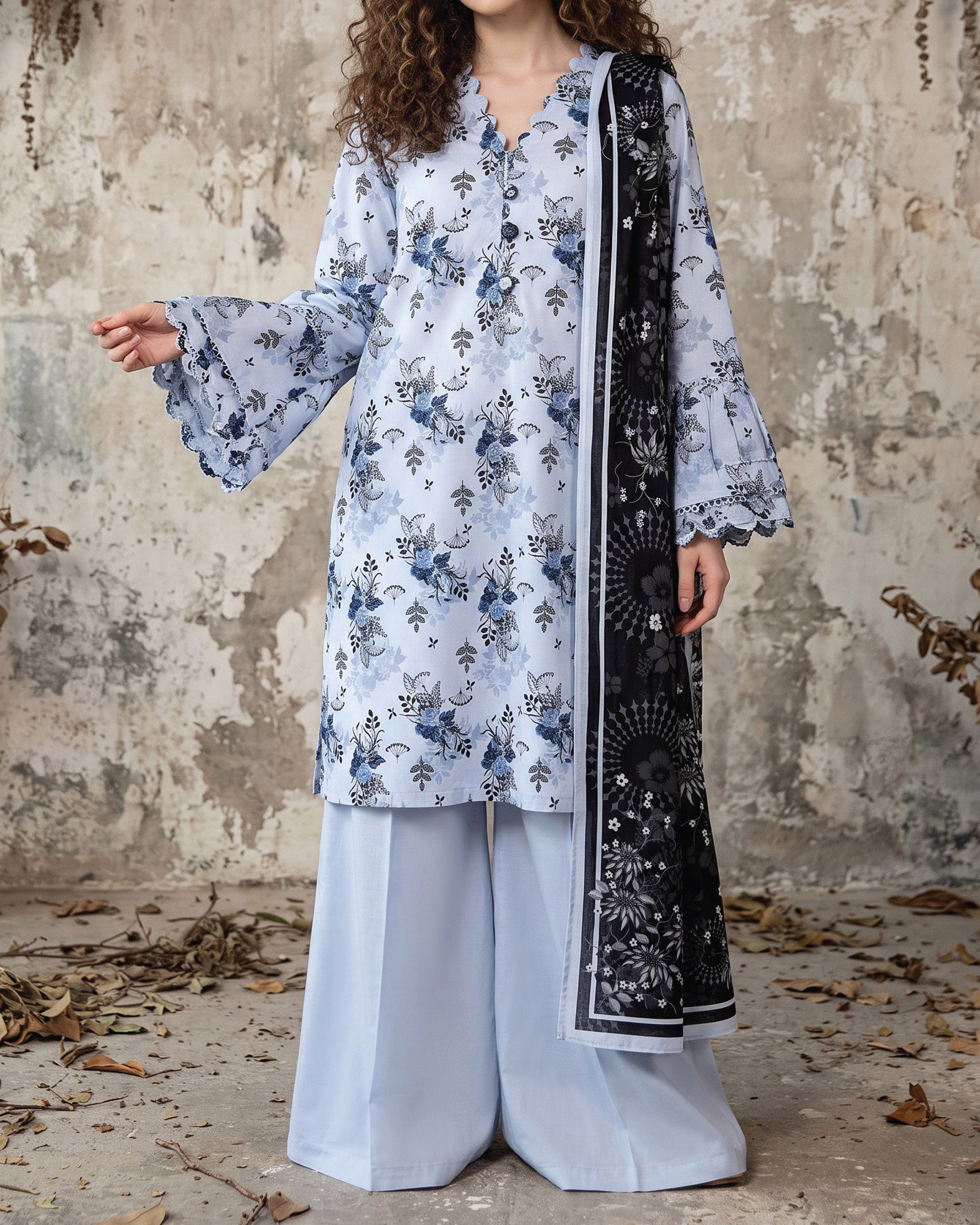 Salina Linen Digital Printed Suit - 3 Pc