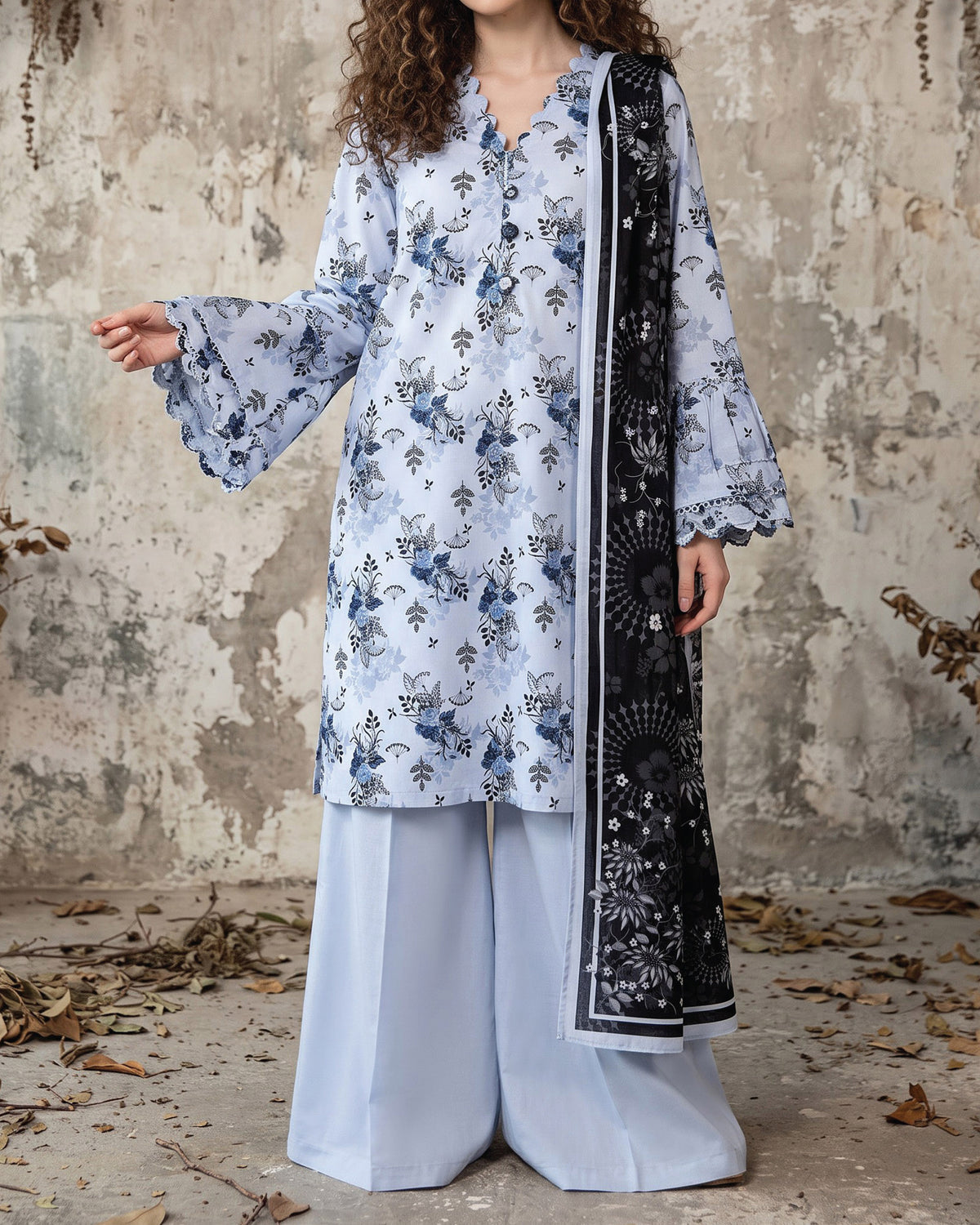 Salina Linen Digital Printed Suit - 3 Pc