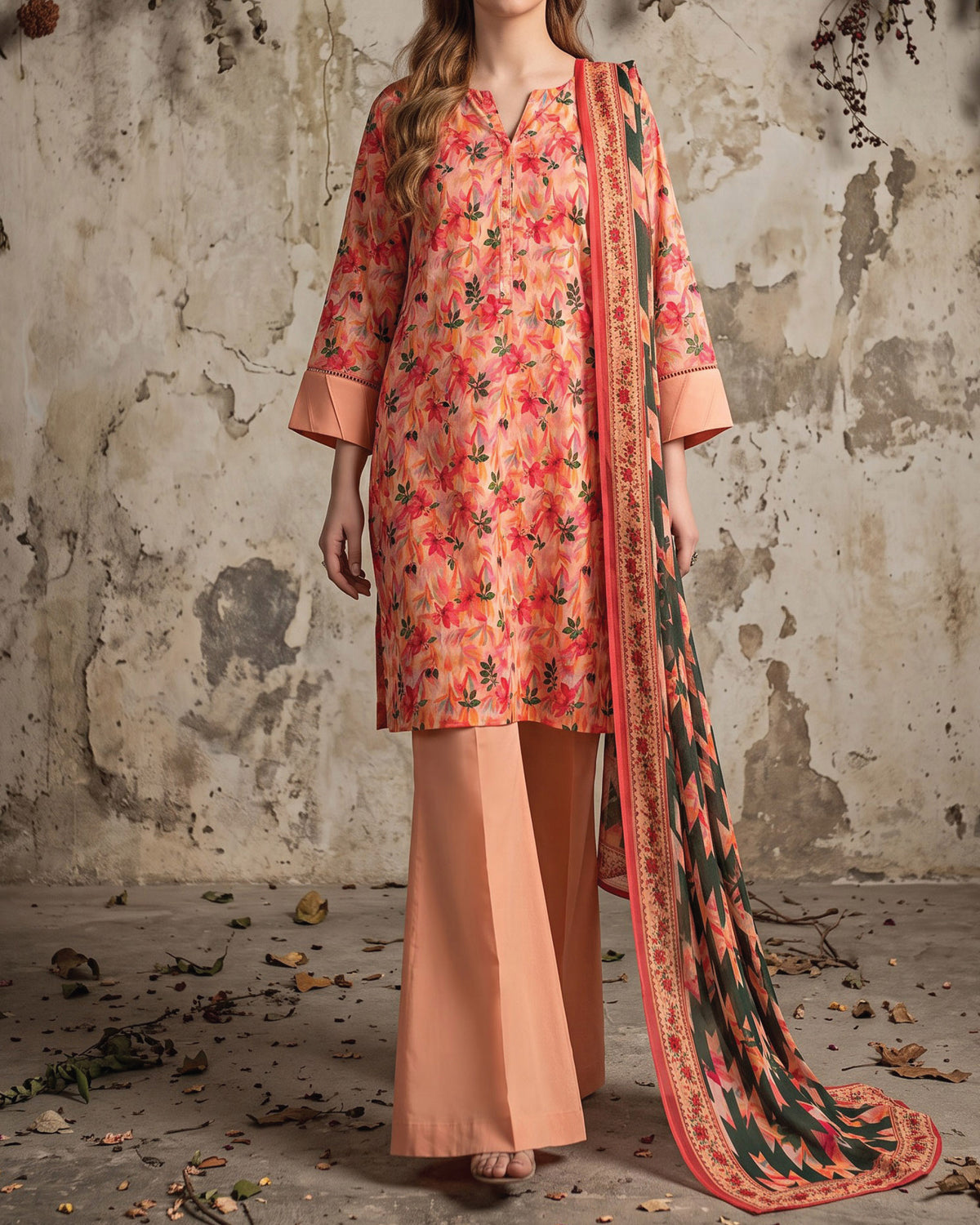 Salina Linen Digital Printed Suit - 3 Pc