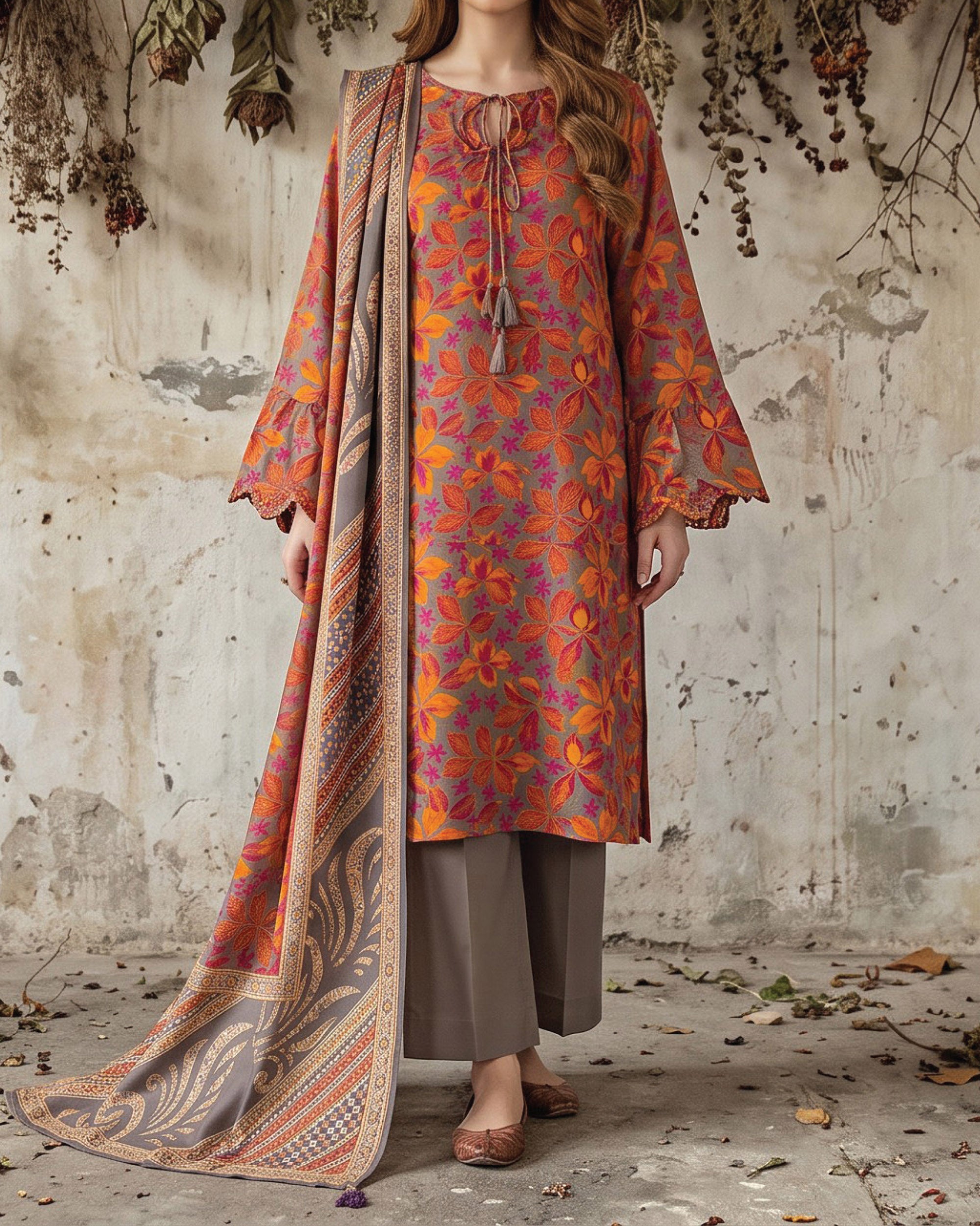 Salina Linen Digital Printed Suit - 3 Pc