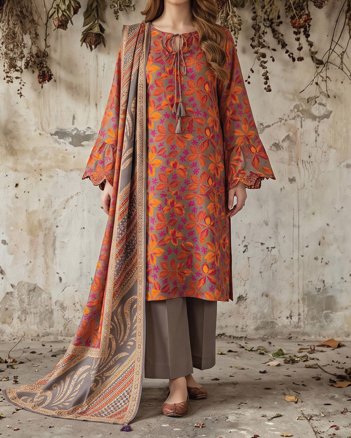 Salina Linen Digital Printed Suit - 3 Pc