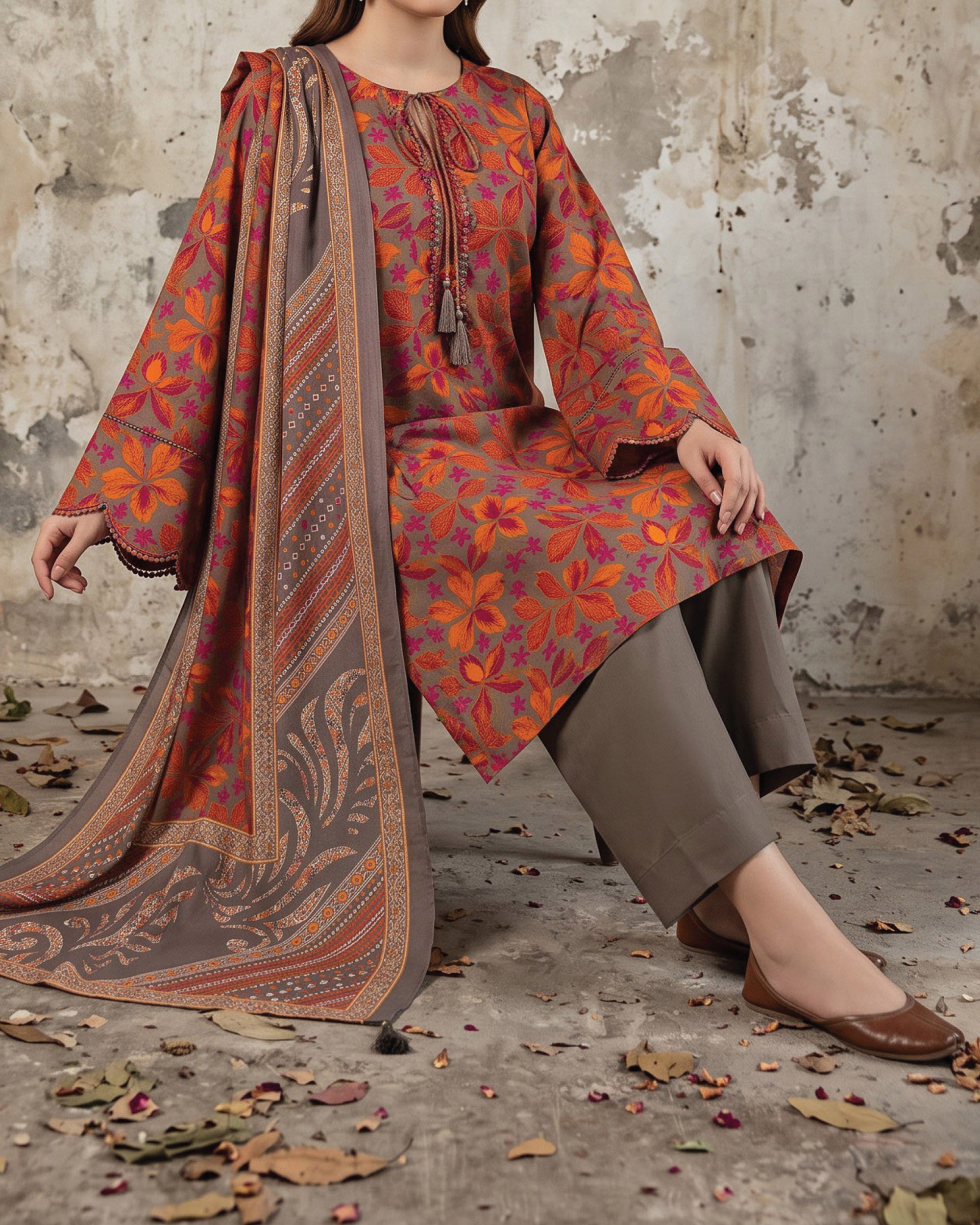 Salina Linen Digital Printed Suit - 3 Pc