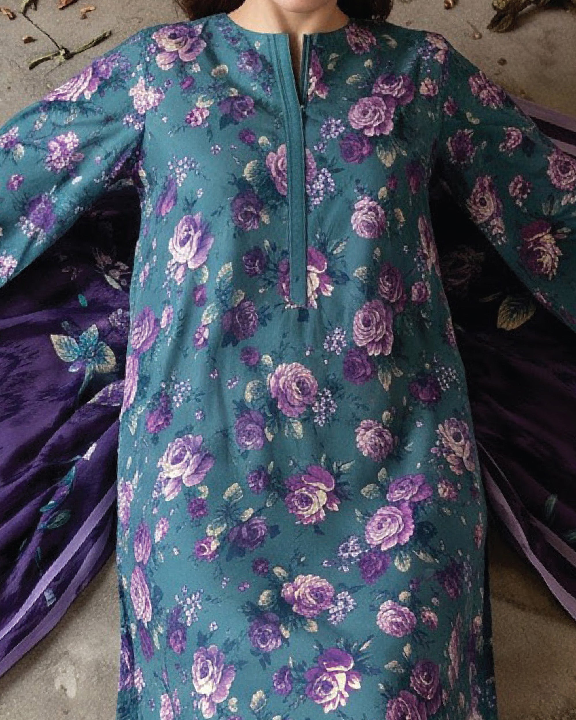 Salina Linen Digital Printed Suit - 3 Pc
