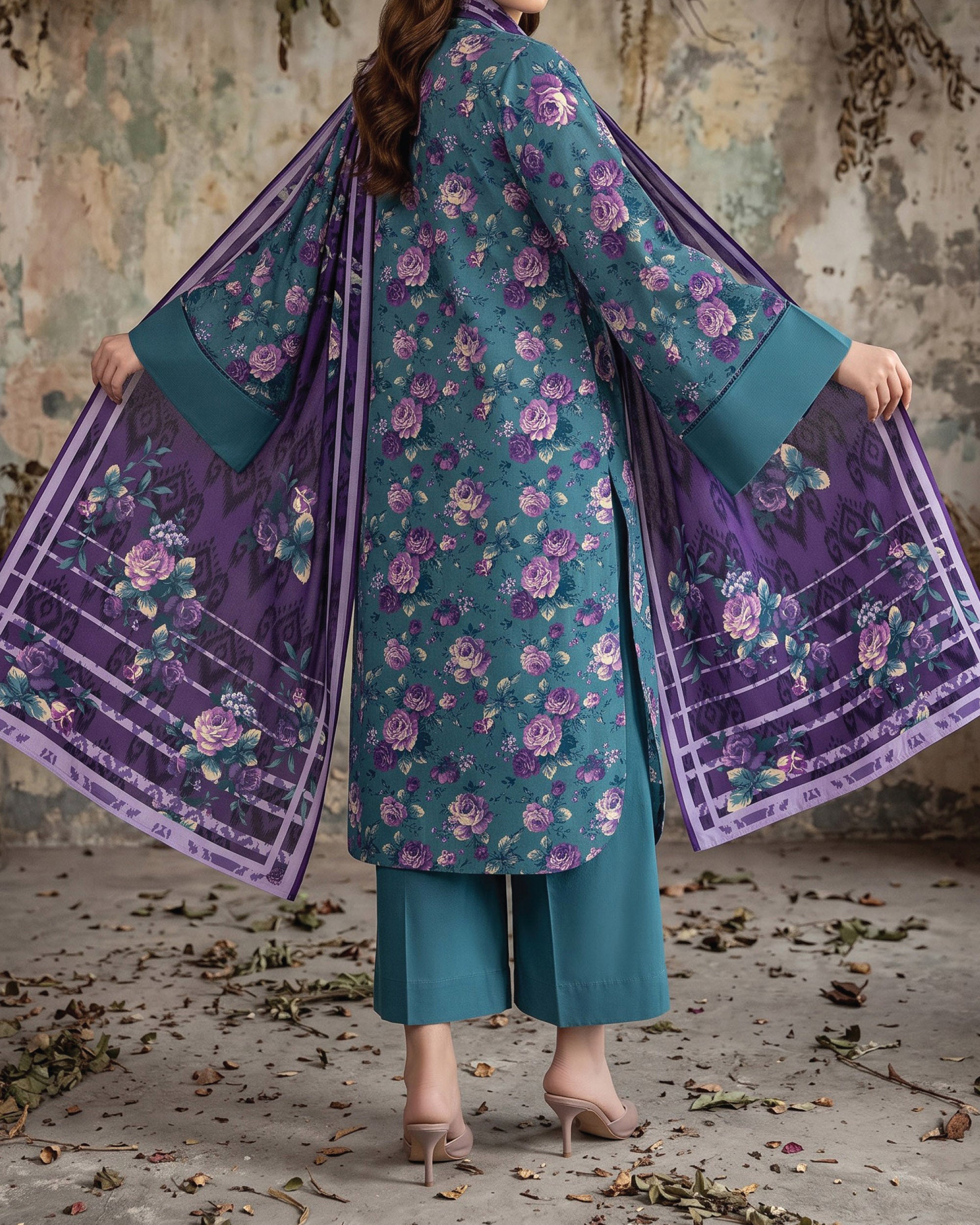 Salina Linen Digital Printed Suit - 3 Pc
