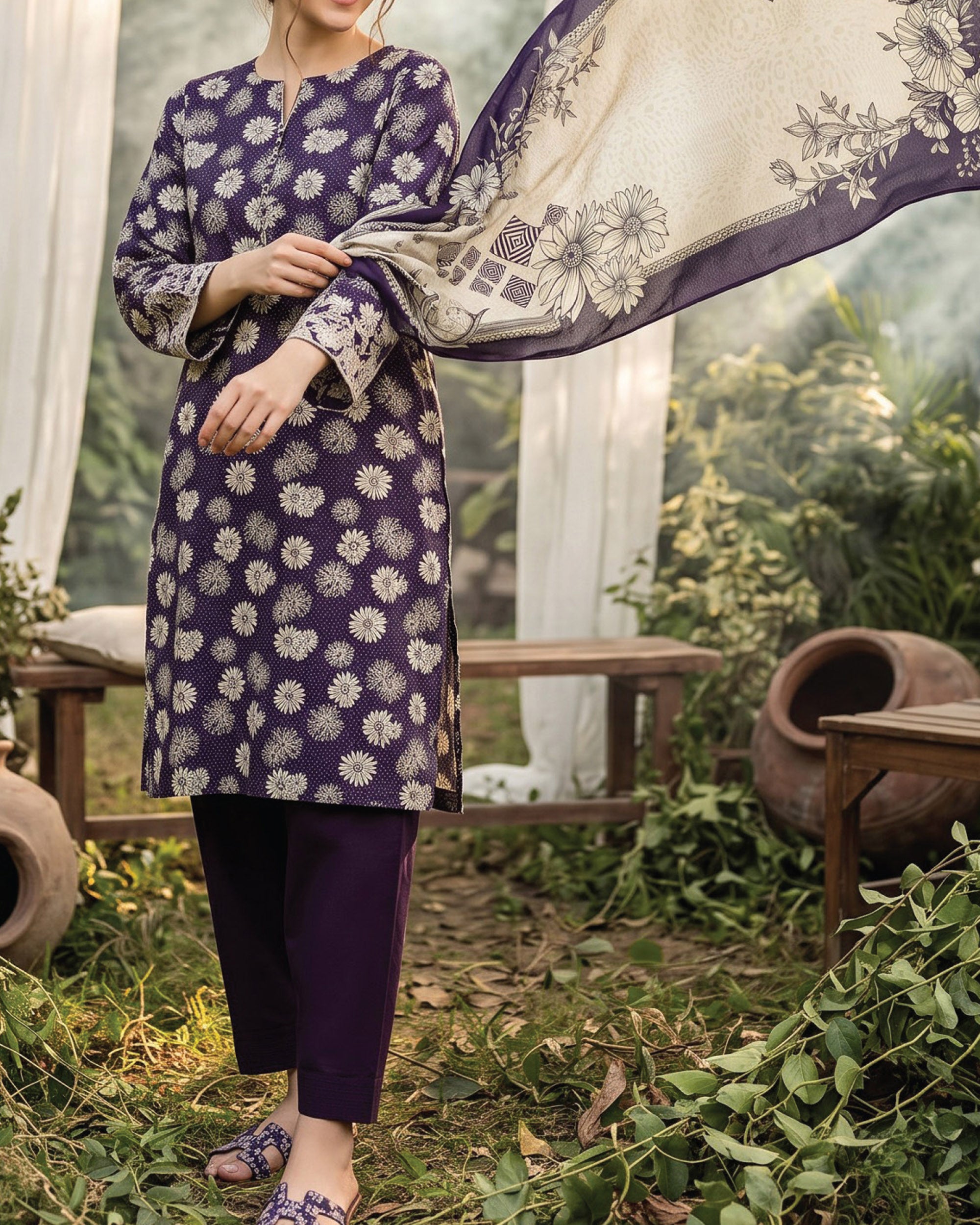 Regalia Khaddar Digital Printed Suit - 3 Pc