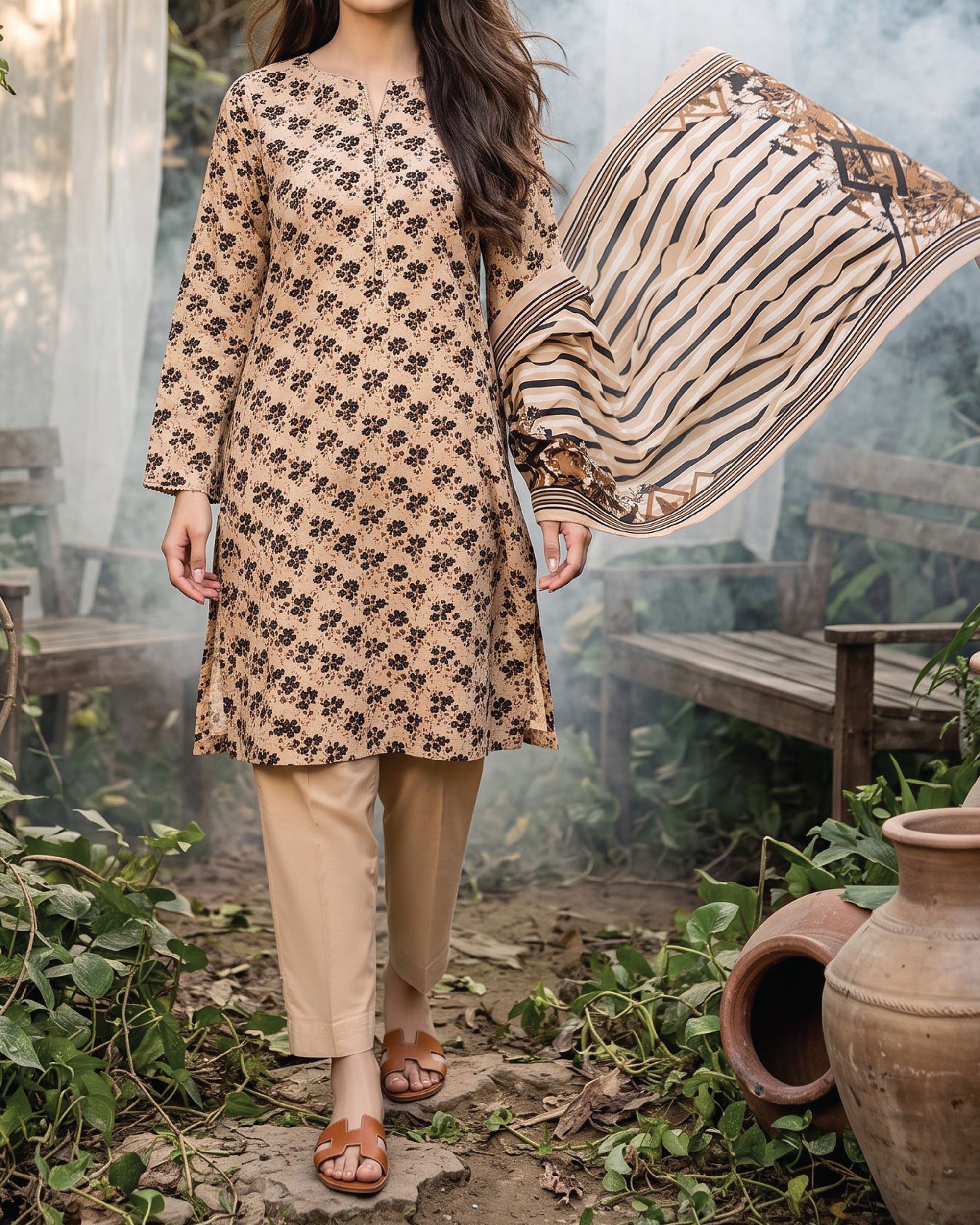 Regalia Khaddar Digital Printed Suit - 3 Pc
