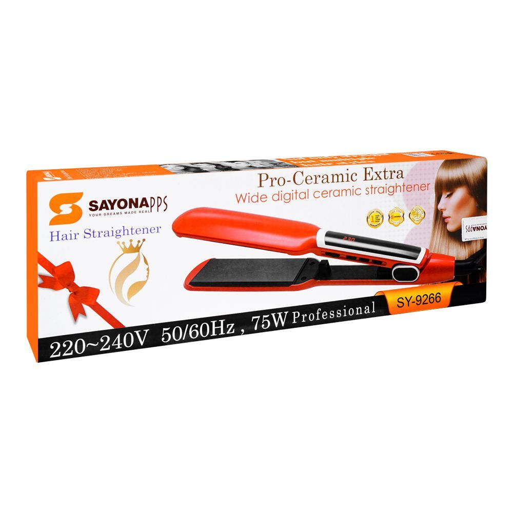 Sayona Pro-Ceramic Extra Wide Digital Ceramic Hair Straightener, 75W, Sy-9266, Straightener & Curler, Sayona, Chase Value