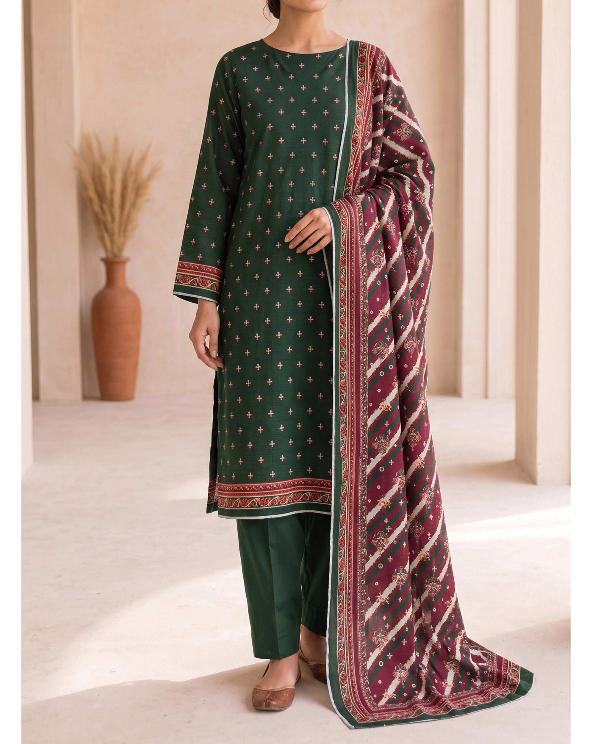 VS Shahkar Khaddar Printed Suit - 3 Pc by VS Textile