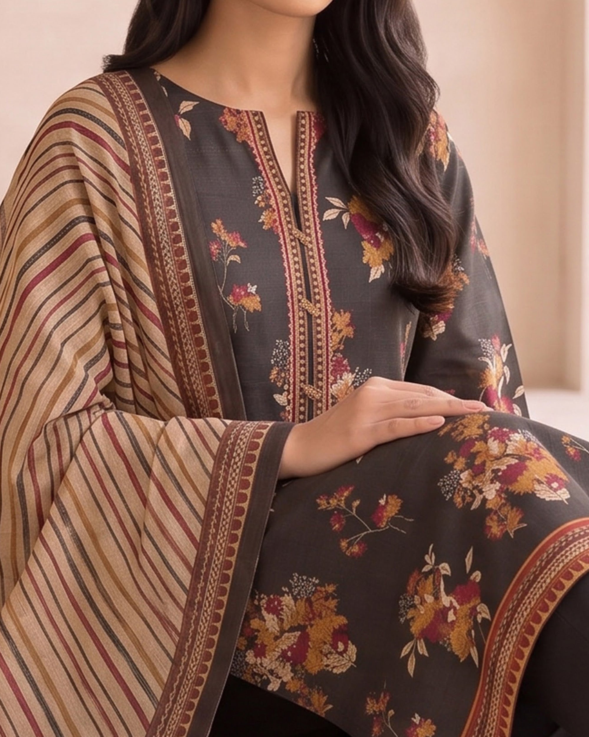 VS Shahkar Khaddar Printed Suit - 3 Pc by VS Textile