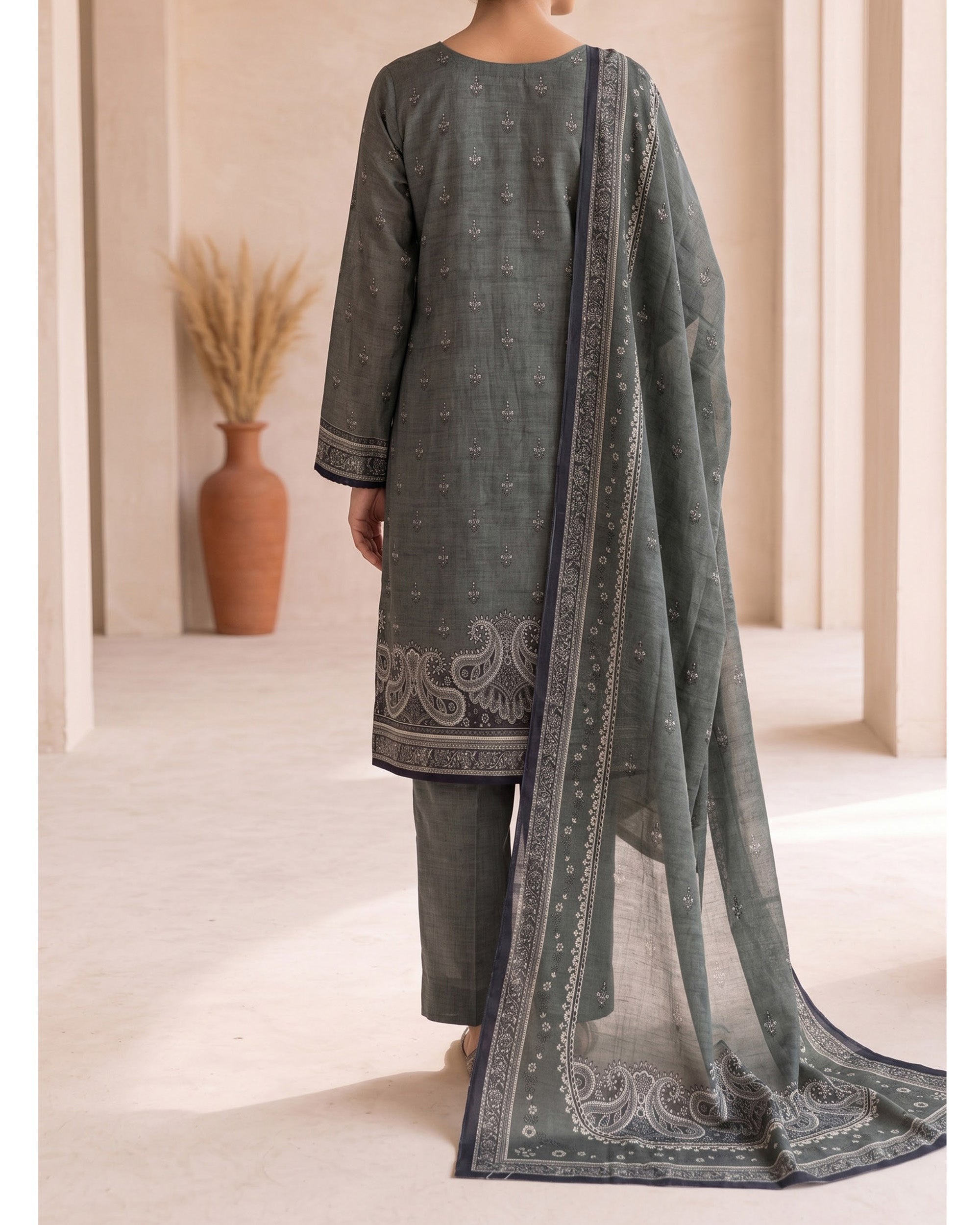 VS Shahkar Khaddar Printed Suit - 3 Pc by VS Textile