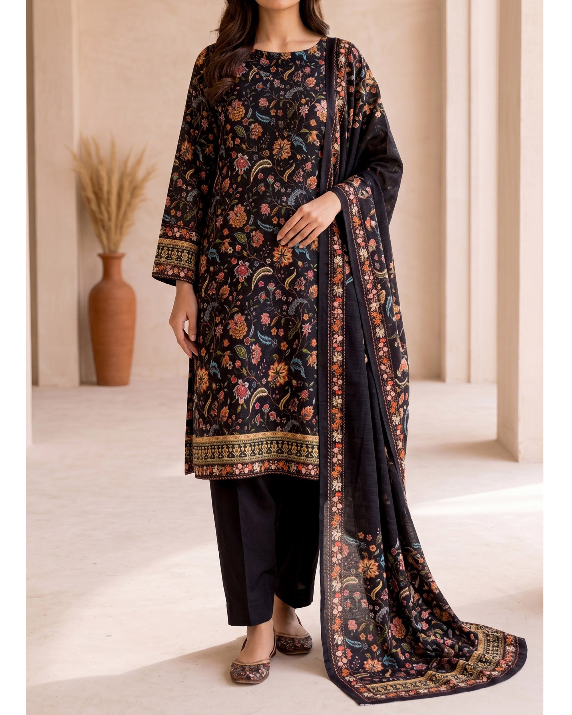 VS Shahkar Khaddar Printed Suit - 3 Pc by VS Textile