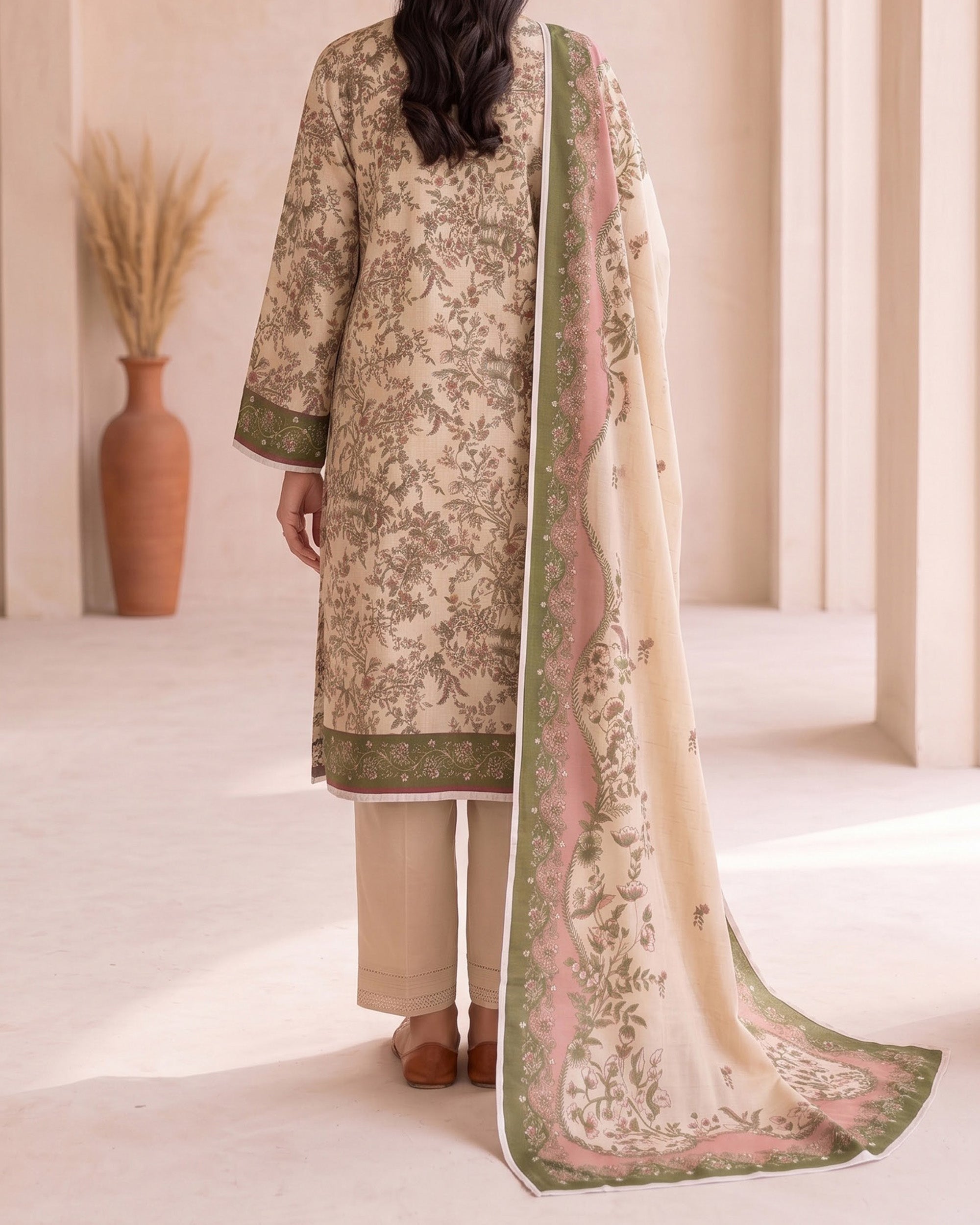 VS Shahkar Khaddar Printed Suit - 3 Pc by VS Textile