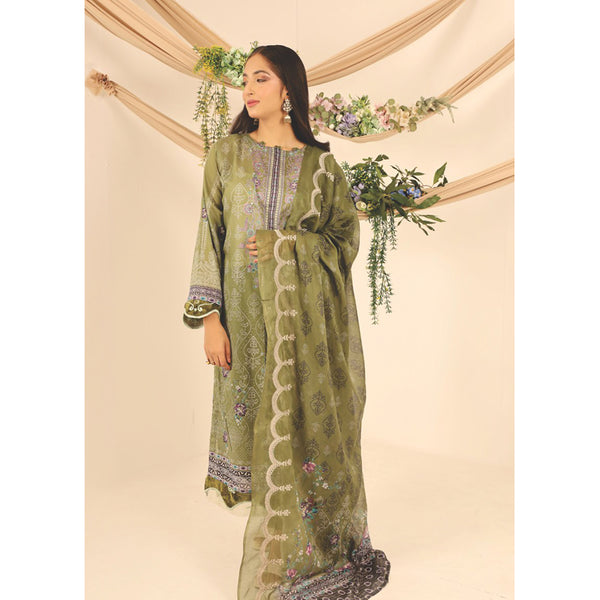 Rashid Shajar Printed Lawn Unstitched 3Pcs Suit With Embroidered Dupatta - 7735