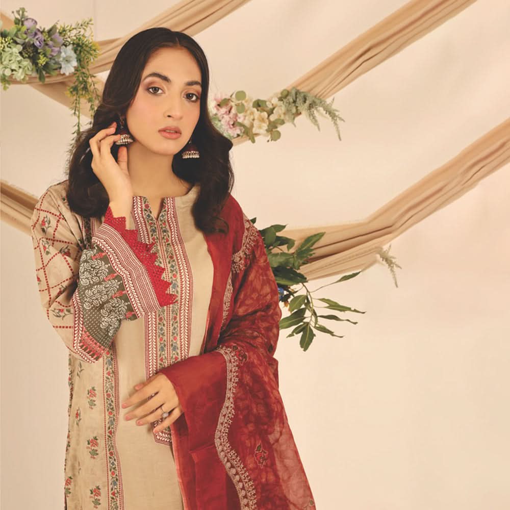 Rashid Shajar Printed Lawn Unstitched 3Pcs Suit With Embroidered Dupatta - 7738, Women, 3Pcs Shalwar Suit, Rashid Textiles, Chase Value