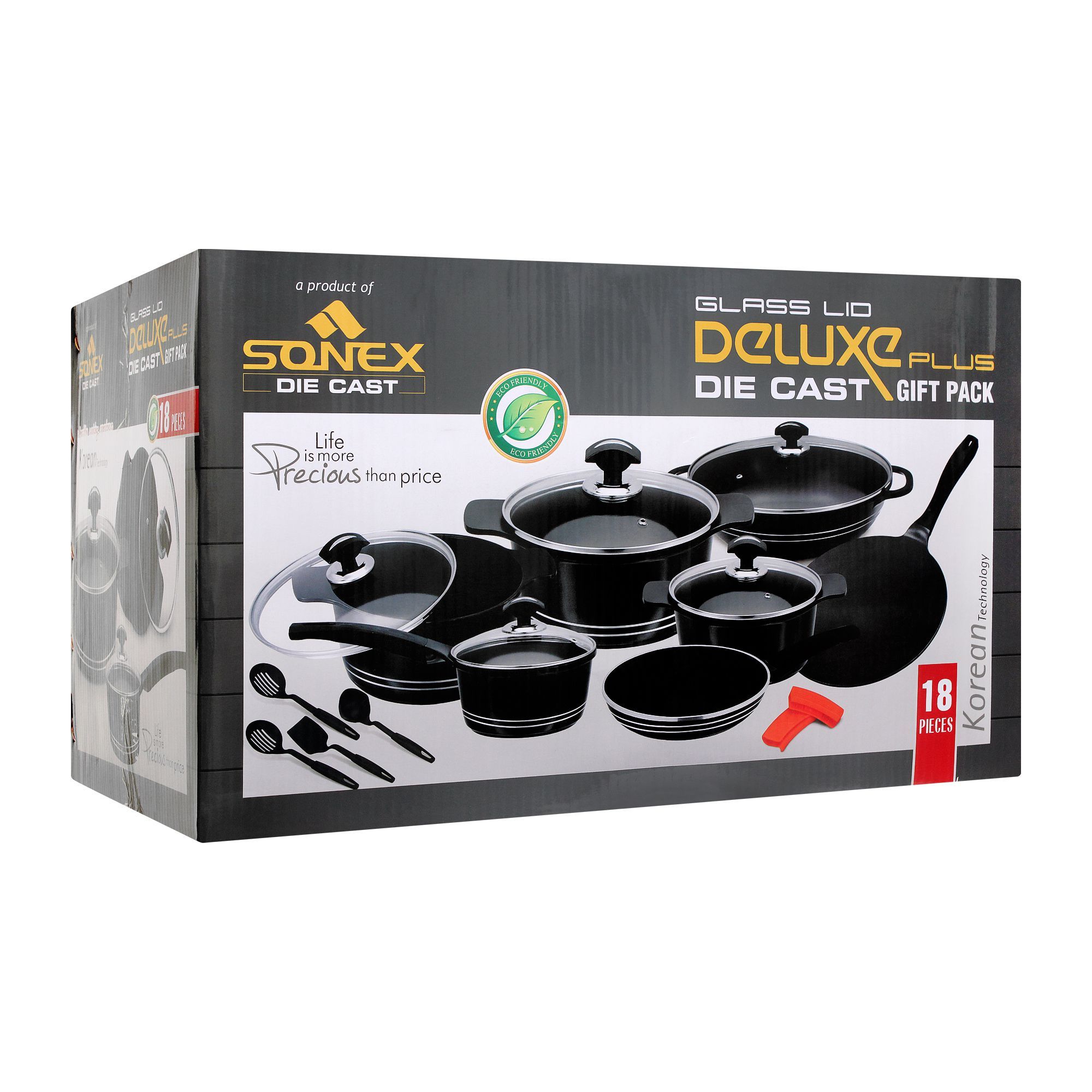 Sonex Glass Lid Deluxe Plus Die Cast Cooking Set, 18 Pieces, 53019, Cookware & Pans, Sonex, Chase Value