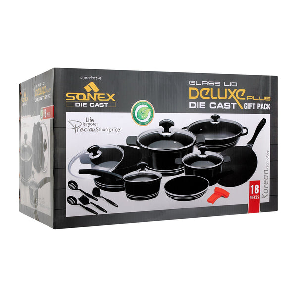 Sonex Glass Lid Deluxe Plus Die Cast Cooking Set, 18 Pieces, 53019