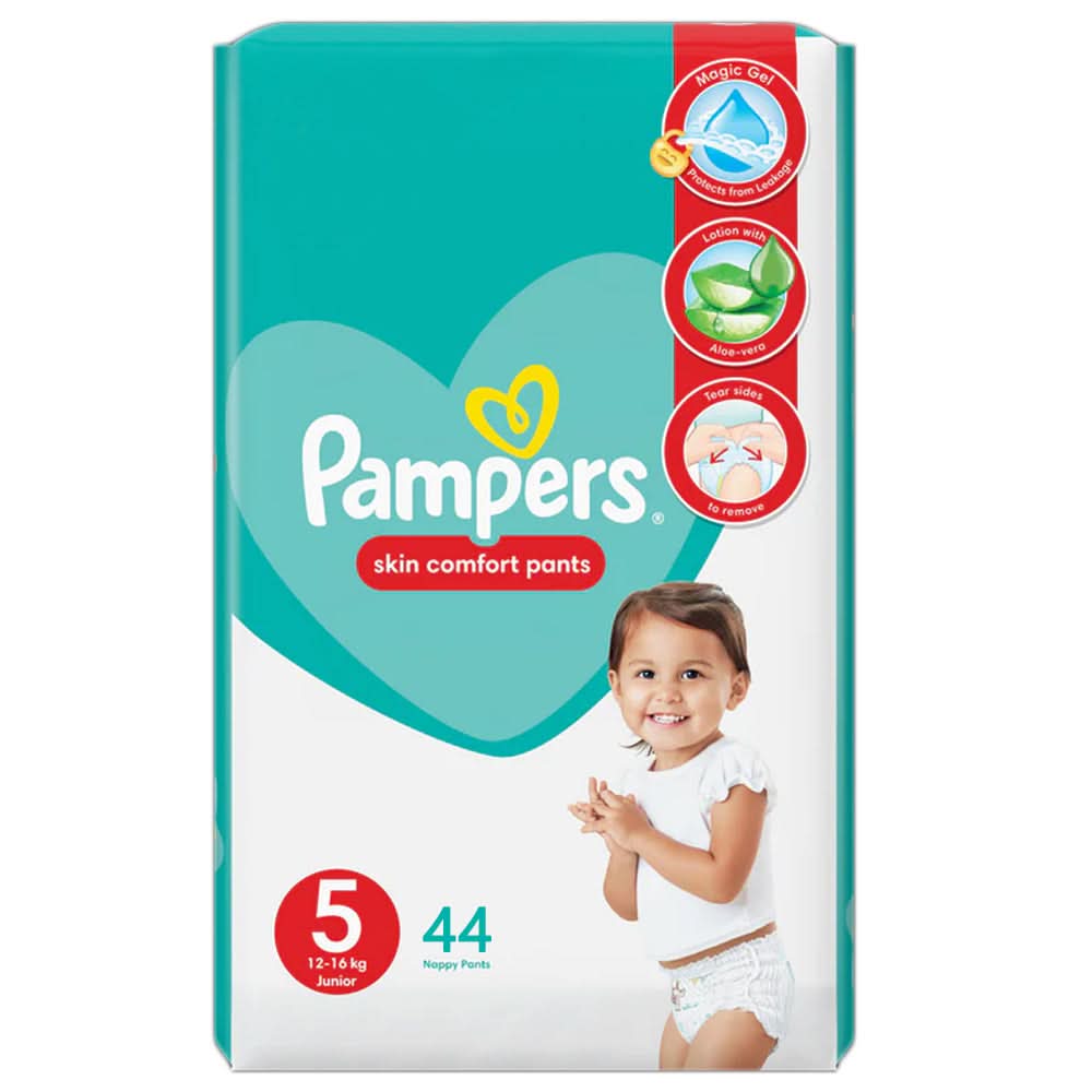 Pampers Skin Comfort Pants 5 (12-16) Kg Junior 44 Nappy Pants, Diapers & Wipes, Pampers, Chase Value