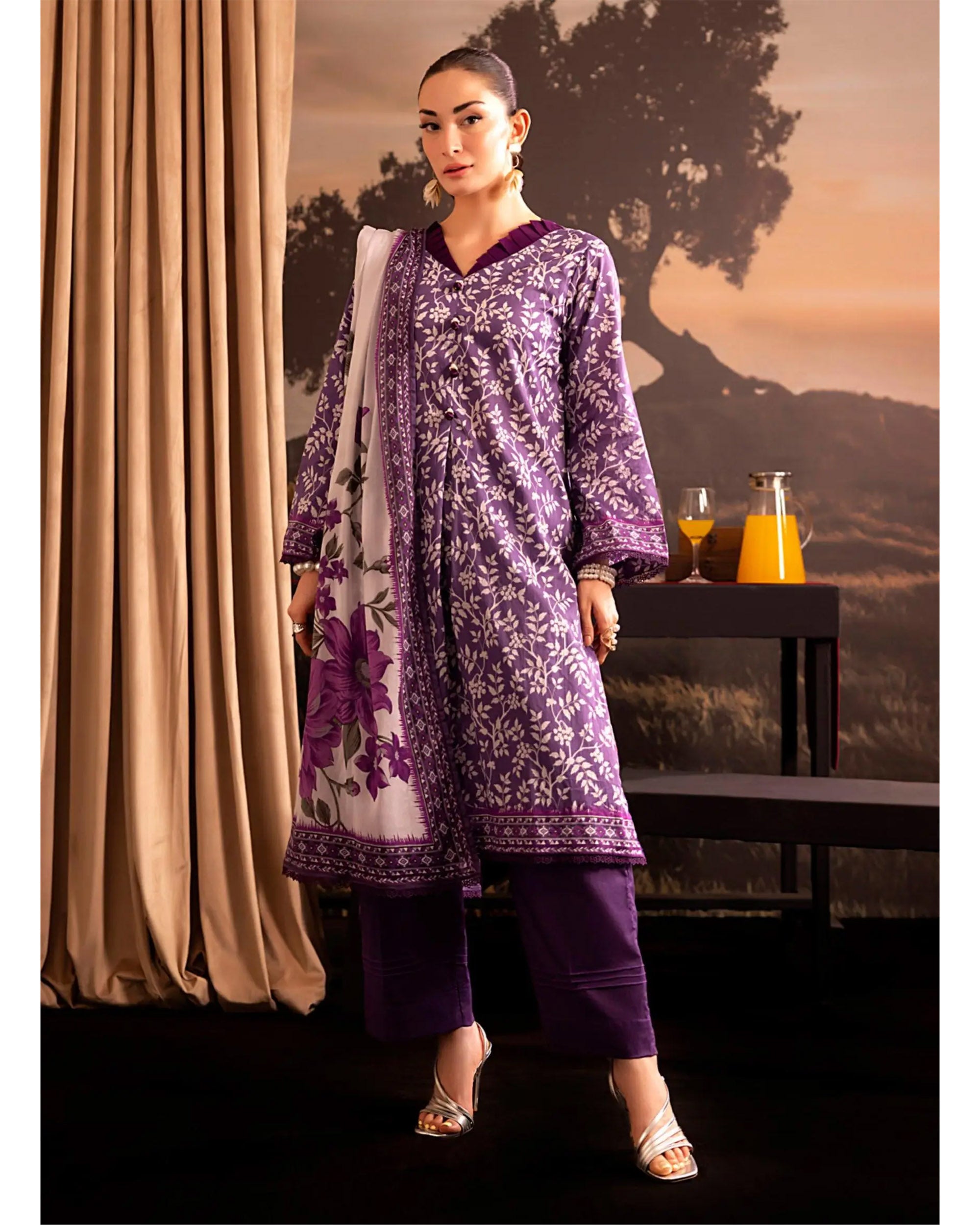 Women's Printed Suit 3-Pc - Inspired by Khaddi - 2