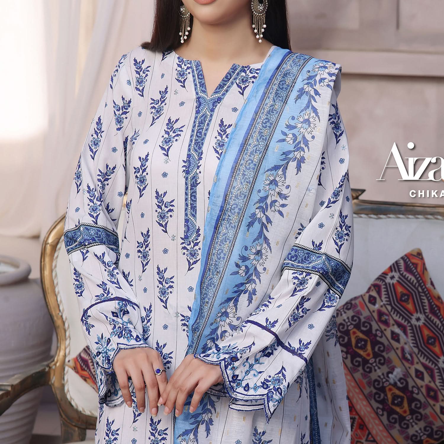 VS-AIZA & MOMINA Cambric Embroidered Unstitched 3pcs Suit - 67, Women, 3Pcs Shalwar Suit, VS Textile, Chase Value
