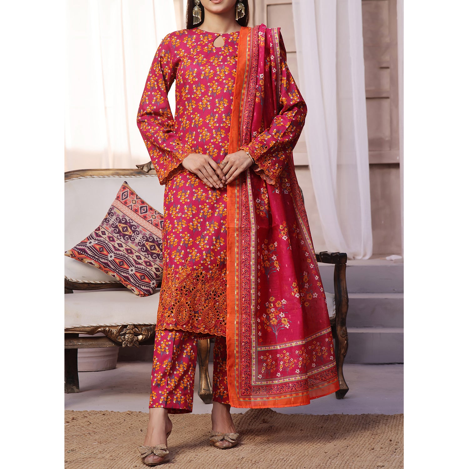 VS-AIZA & MOMINA Cambric Embroidered Unstitched 3pcs Suit - 66, Women, 3Pcs Shalwar Suit, VS Textile, Chase Value