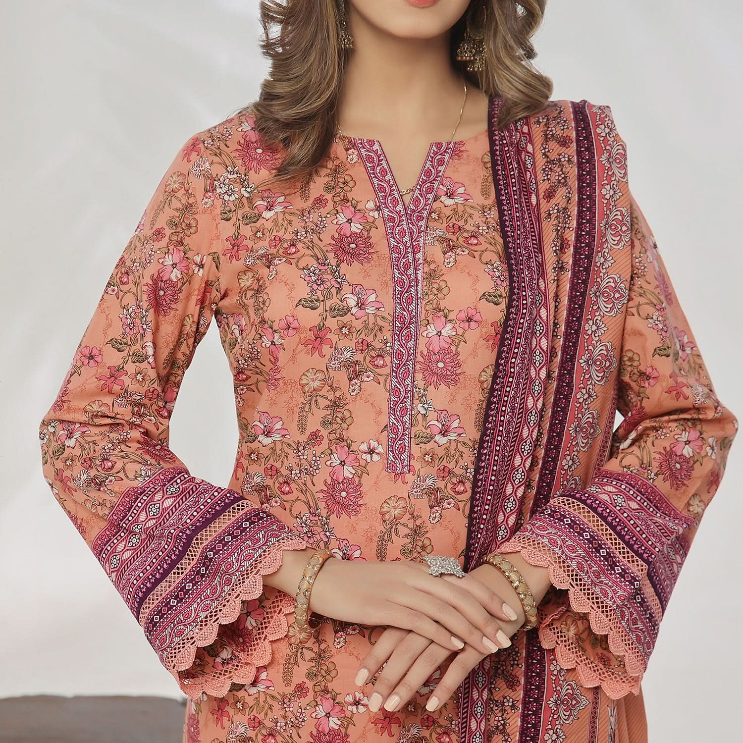 VS Daman Cambric Unstitched 3pcs Suit - 602-A, Women, 3Pcs Shalwar Suit, VS Textile, Chase Value